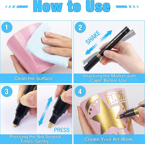 5 Liquid Gold Paint Pens for Art, Mirror Chrome Marker, Reflective Gloss Permanent Marker, Touch Up Repair Paint Pen for Model, Wood, Rock, Glass,...