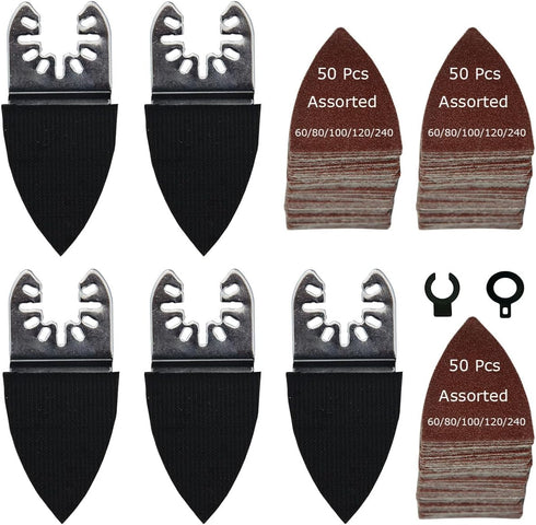 155 Pcs Finger Oscillating Multi Tool Sanding Pads Accessories Kits include 150 Pcs Multitool Finger Sanding Paper and 5 Pcs Multi Tool Finger San...