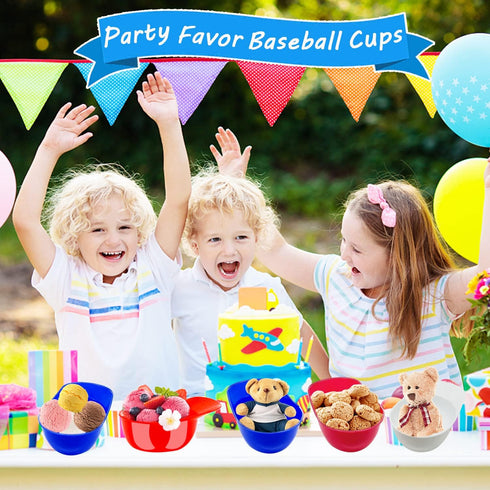 24 Pack Plastic Baseball Helmet Bowl,Mini Ice Cream Dessert Baseball Cap Bowls,Party Snack Cups for Birthday Party Supplies(Red Blue and White)...