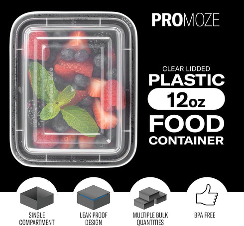 50-Pack Reusable Meal Prep Containers Microwave Safe Food Storage Containers with Lids, 12 OZ - 1 Compartment Take Out Disposable Plastic Bento Lu...