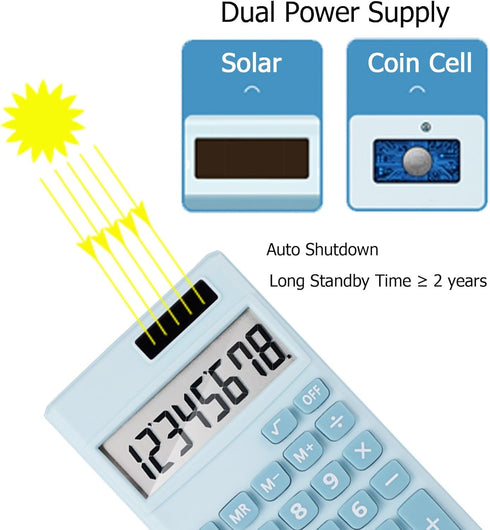 Basic Calculator, Desktop Cute Pocket Size Mini Calculators for School, Office, Home (Light Blue)...