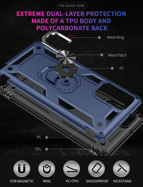 for Samsung Galaxy Note 20 Case, Note20 5G Case with HD Screen Protectors, Androgate Military-Grade Metal Ring Holder Kickstand 15ft Drop Tested S...