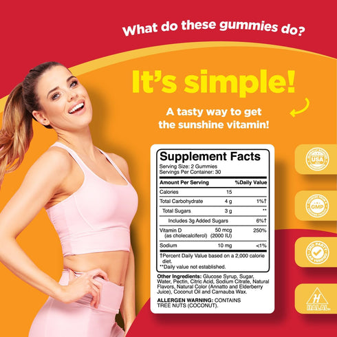 Chewable Vitamin D Gummies for Adults - Delicious Daily Vitamin D3 Gummies with D3 2000IU per Serving - Gluten and Gelatin Free Non-GMO Gummy for ...