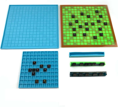 Scrabble Board Game Mold Set 3 Pcs, DIY Silicone Puzzle Game Mold, Resin Game Casting Mold, English Spelling Puzzle, Alphabet Letter Word Matching...
