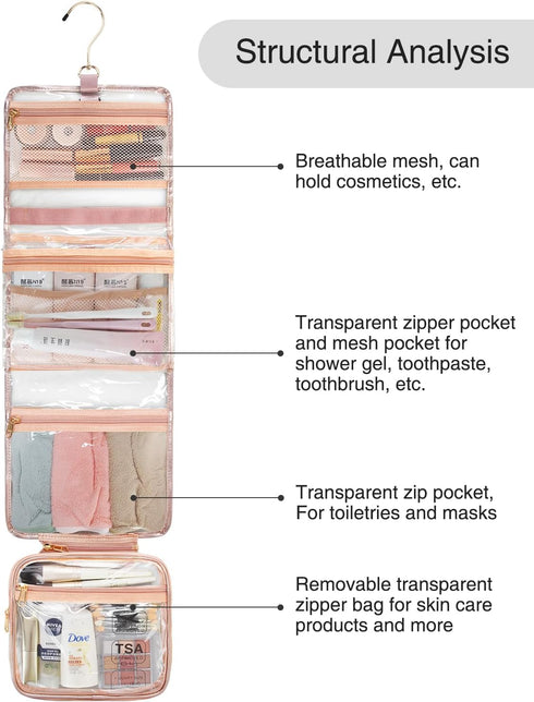 Travel Hanging Toiletry Bag for Men Women with Clear TSA Approved Toiletry Bag, Travel Kit Shaving Bag Waterproof Large Makeup Bag Wash Bag Makeup...