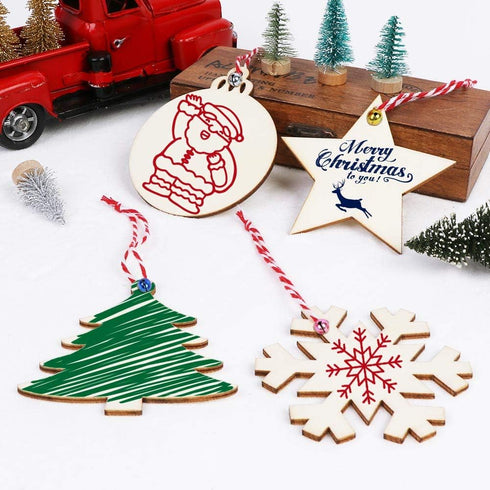 OurWarm 40PCS Wooden Christmas Ornaments Unfinished Wood Slices with Holes, Christmas Crafts DIY Centerpieces Wooden Ornaments to Paint Hanging De...