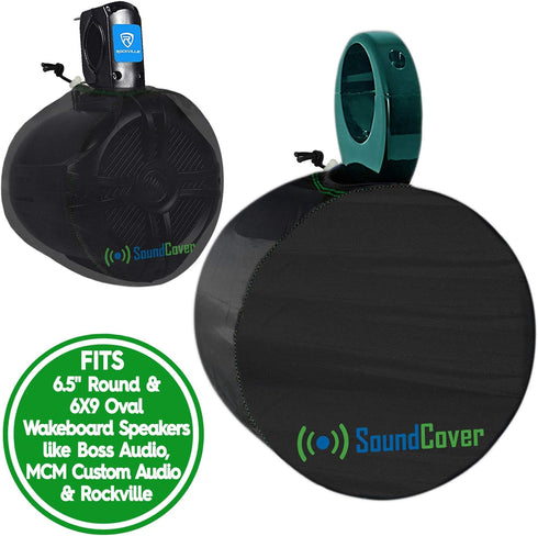Two Medium Marine Speaker Covers - 6.5" Round & 6X9 Oval Wakeboard Tower Pod - Cover Size: H 9.5" X W 9.5" X D 11.25" - Fits Boss Audio, MCM Custo...