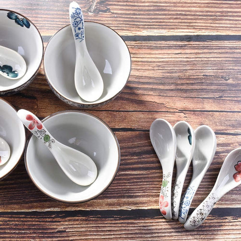 Japanese Style Soup Spoons set of 8, Ceramic Ramen Spoons Serving for Wonton, Salad, Porridge...