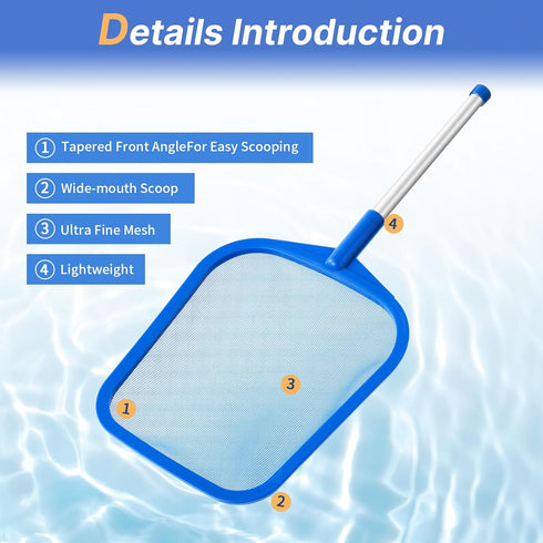 Pool Skimmer, Hot Tub Skimmer Spa Net with Pole, 26'', Ultra Fine Mesh Skimmer Rake, Swimming Pool Leaf Skimmer Net with Aluminum Pole, Spa Hot Tu...