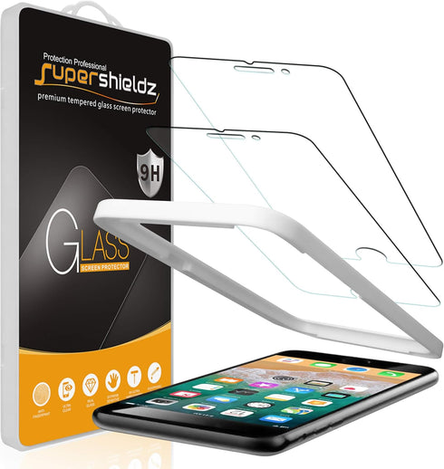 Supershieldz (2 Pack) Designed for Apple iPhone 8 Plus and iPhone 7 Plus (5.5 inch) Tempered Glass Screen Protector with (Easy Installation Tray) ...