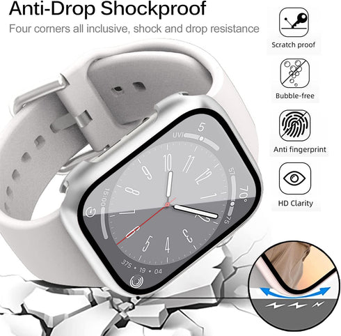 Miimall Compatible for Apple Watch Series 9 41mm Case with Built-in Glass Screen Protector, Hard PC Shockproof Anti-Scratch Waterproof Bumper Case...