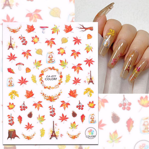Fall Nail Art Stickers 3D Self-Adhesive Thanksgiving Nail Art Supplies Maple Leaf Nail Stickers Pumpkin Leaf Squirrel Sunflower Flower Designs Nai...