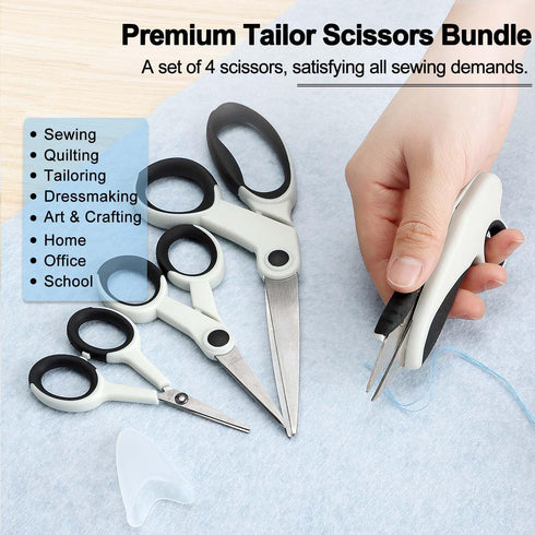 Premium Sewing Scissors Bundle, 8" Heavy Duty Fabric Scissors, 5" Embroidery Scissors, 4" Small Detail Scissors, 5" Thread Snips, Tailoring, Dress...