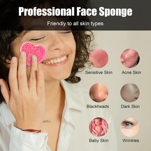 50-Count Compressed Natural Facial Sponges for Face Cleansing, Reusable Cosmetic Sponge, Used for Exfoliating and Makeup Removal With Clear Plasti...