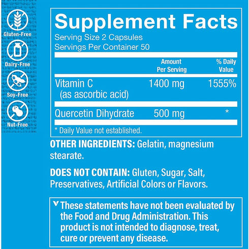 The Vitamin Shoppe Quercetin + Vitamin C, Citrus Free, Antioxidant That Supports A Healthy Immune for All Seasons (100 Capsules)...