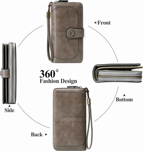 Women Fashion Zip Around Wallet Large Capacity Long Purse Credit Card Phone Holder Clutch with RFID Blocking and Wristlet Strap...