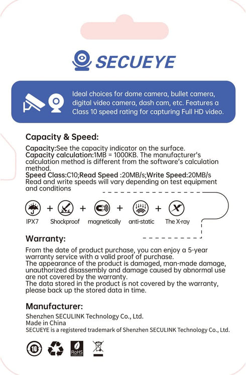 32GB TF Memory Card Class 10 FAT32 High Speed Reading/Writing for Security Camera Dash Cam 24/7 Recording...