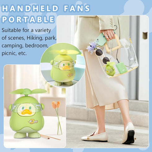 Mini Portable Fan, Handheld fan, Cartoon USB charging fan, One gear adjustment, strong wind, with hanging rope, suitable for travel/outdoor/home/o...
