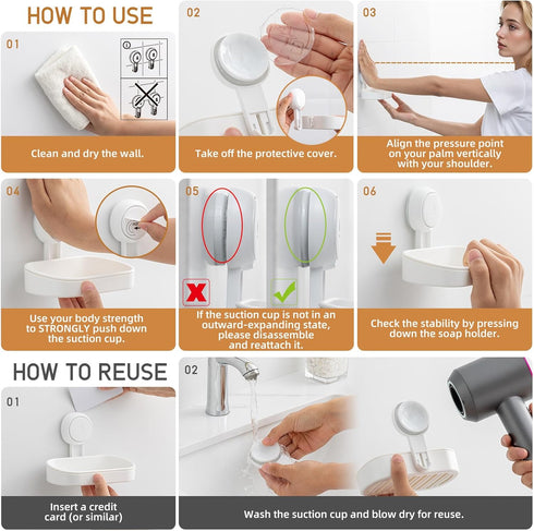 LEVERLOC Soap Dish Holder for Shower Suction Cup Wall Mounted Self Draining NO-Drilling Removable Bar Soap Sponge Holder for Bathroom Bathtub Kitc...