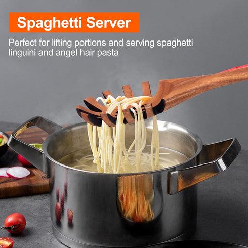 Best Wooden Pasta Spoon Spaghetti Fork 12.5 Inch Long Hand Pasta Serving Utensils Acacia Wood Spaghetti Server Spoon Pasta Forks Spaghetti Ladle P...