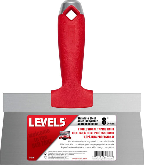 LEVEL5 8-Inch Stainless Steel Taping Knife with Solid Composite Handle | Premium quality, corrosion-resistant, lightweight, impact and solvent-res...