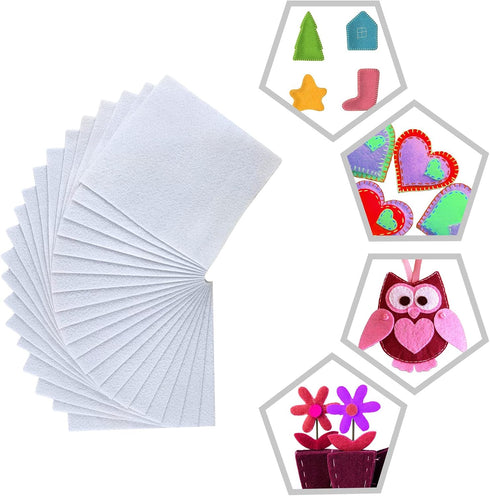 Jtnohx Soft Felt Fabric, Flexible Craft Felt for Toy Handwork, 1.4mm Thick 6"x6" Felt Sheets for DIY and Sewing Projects (White)...