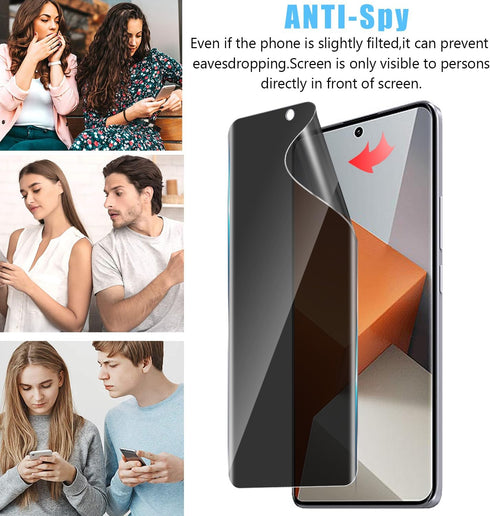 [2+2pack For Xiaomi Redmi Note 13 Pro+ Flexible Privacy Screen Protector(Not Tempered Glass) and Camera Lens Screen Protector,Anti-Spy Flexible TP...