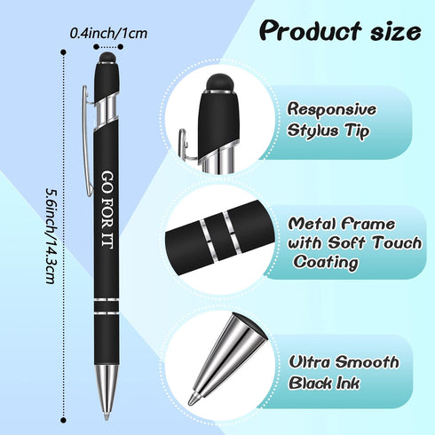 Zonon 12 Pieces Inspirational Motivational Quotes Ballpoint Pens with Stylus Tip Fine Point Smooth Writing Pens Metal Black Ink Pens Stylus Pen Se...