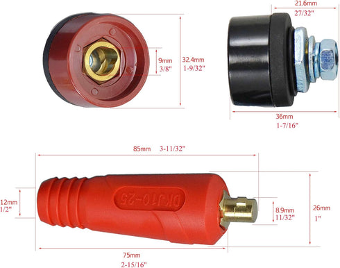 RIVERWELD TIG Welding Cable Panel Connector Socket Set DKJ10-25 & DKZ10-25 Quick Fitting Dinse-Style 200Amp 4pcs...