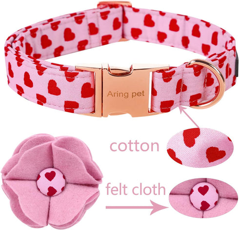 ARING PET Valentine's Day Dog Collar-Girl Dog Collar with Felt Flower, Cute Pink Heart Dog Collars Pet Collars with Metal Buckle...