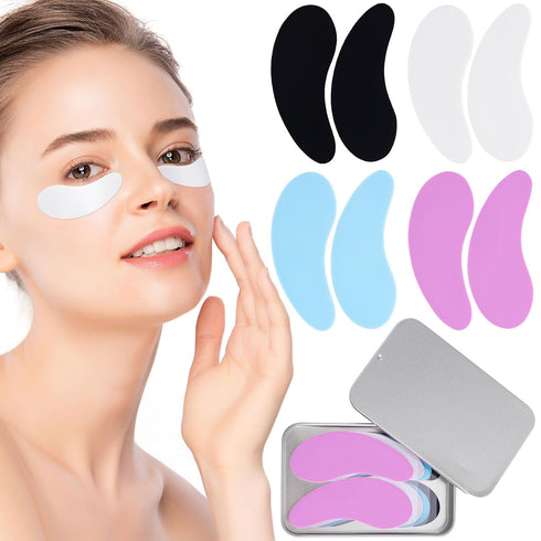 Under Eye Patches 4 Pairs, Silicone Reusable Eye Patches, Under Eye Mask for Skin Care Effect to Reduce Wrinkles and Fine Lines, Tin Case...