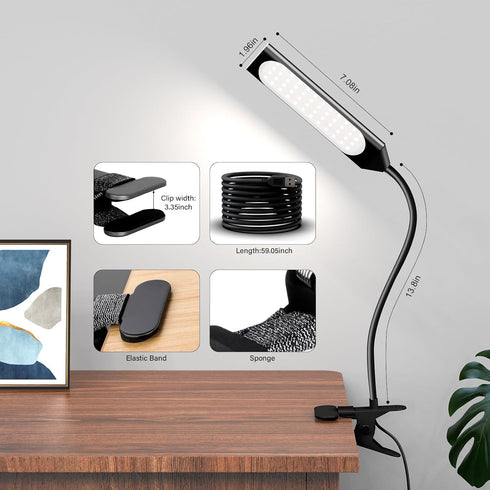 Desk Lamp Clip on LED Desk Lamp 3 Color Modes 14 Brightness Dimmable Table Lamp Metal Clip 360° Adjustable Gooseneck Portable Reading Lamp for Hom...