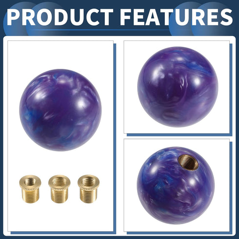Round Ball Shift Knob, 5.4cm Universal for Automatic and Manual Vehicle Gear Shifter Knob with 3 Adapter Acrylic Purple, 1 Set...