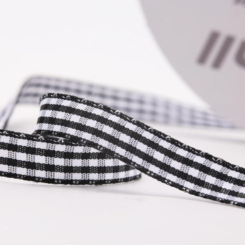 VGOODALL Black Gingham Ribbon, 3/8" x 50Yd Buffalo Checkered Ribbons Black and White Plaid Thin Crafts Ribbon for Decorations Gift Wrapping Picnic...