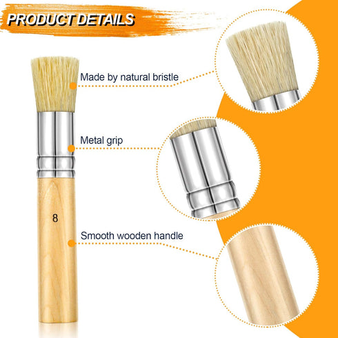 12 Pieces Wooden Stencil Brushes Natural Stencil Brushes Bristle Painting Brushes Wooden Handle Painting Stencil Brushes for Acrylic Oil Watercolo...
