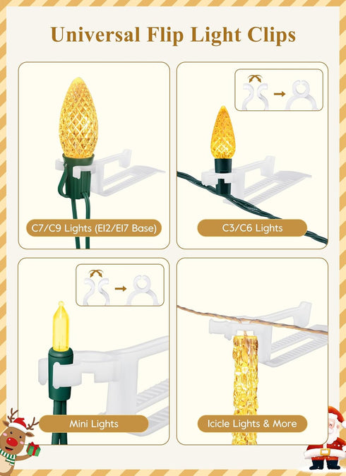 All-in-One Christmas Light Clips Outdoor, 200 Pack Universal Gutter & Shingle Clips for Hanging C9, C7, Mini String Lights, Roof, House, Yard, Hol...