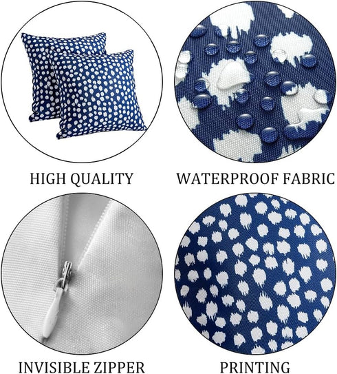 Outdoor Pillow Covers 18x18 Set of 2 Blue Polka Dot Outdoor Waterproof Decorative Pillow Cases Summer Outdoor Sofa Bed Cushion Covers Home Decor G...