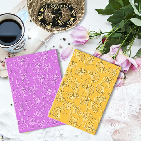 BENECREAT 2Pcs Acrylic Textured Mat, Cherry Blossom and Gingko Patterns Acrylic Clay Texture Sheets Embossing Polymer Clay Tools for Clay Earrings...