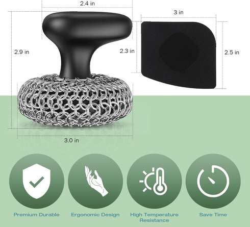 Cast Iron Scrubber | Dish Scrub Brush | 316 Cast Iron Cleaner Chainmail Scrubber for Cast Iron Pan Skillet Cleaner - Dish Scouring Pad Dishwasher ...