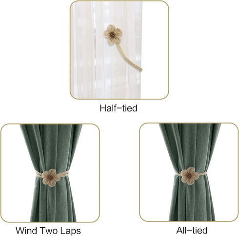 Magnetic Window Curtain Rope Holdbacks, 2 Pieces Simple and Elegant Sunflower Decorative Knitted Cord Drapery Holder Curtain Tieback Accessories f...