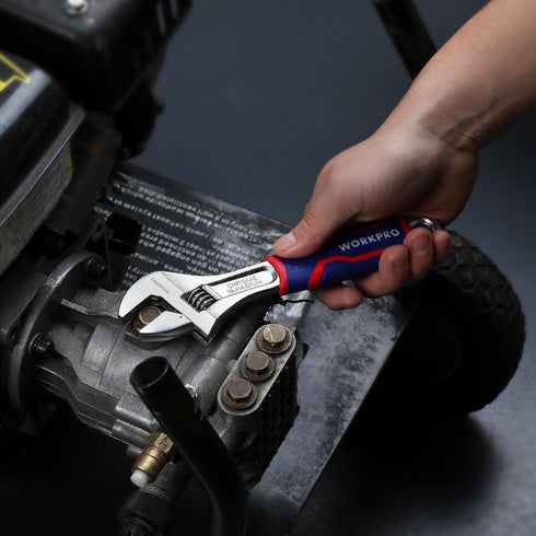 WORKPRO 8-inch Adjustable Wrench, Wide Jaw Opening Wrench with Rubber Anti-slip grip, Metric/SAE Scales, Premium Cr-V Steel, Chrome Plated...