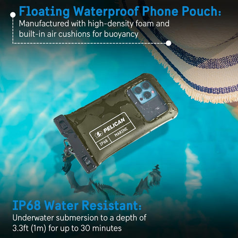 Pelican Marine - IP68 Waterproof Phone Pouch / Case (Regular Size) - Floating Waterproof Phone Case - iPhone 15 Pro Max/ 14 Pro Max/ 13 Pro Max/ 1...