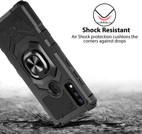 TJS Compatible for AT&T Maestro 3 (U626AA) Case, Metal Ring Magnetic Support Kickstand Heavy Duty Protector Cover Phone Case for AT&T Maestro 3 (B...