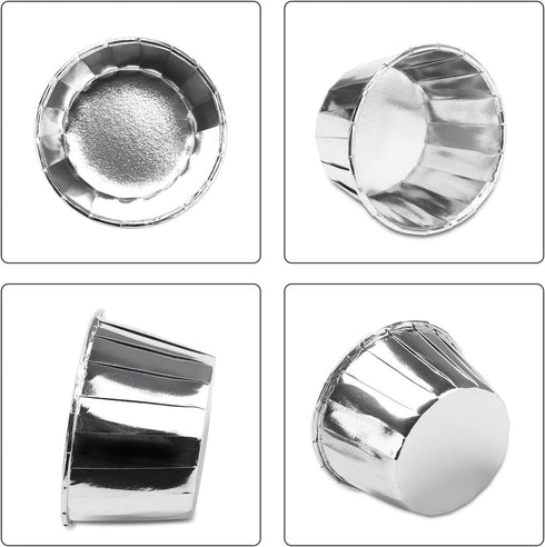 EUSOAR Aluminum Foil Silver Cupcake Liners, 50Pcs Disposable Muffin Liners, Baking Cups, Aluminum Cupcake Tip Pan Ramekin Holders, Little Pudding ...