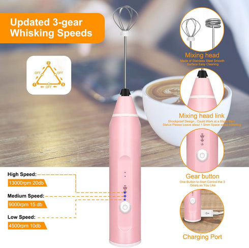 Milk Frother Handheld, Gbivbe Rechargeable Whisk Drink Mixer for Coffee with Art Stencils, Mini Foamer for Cappuccino, Hot Chocolate Match, Frappe...