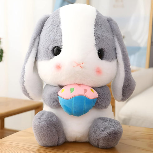 HOUPU Soft Toy - Sitting Lop Eared Rabbit, Easter White Rabbit Stuffed Bunny Animal with Carrot Soft Lovely Realistic Long-Eared Standing Pink Plu...