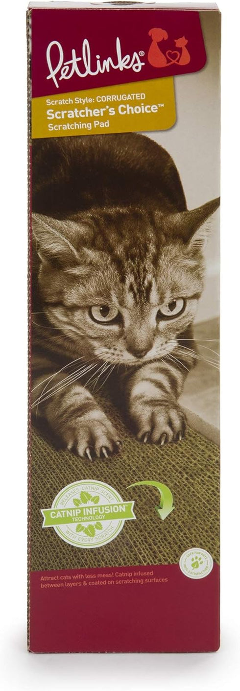 Petlinks Scratcher's Choice Corrugated Cat Scratch Pad, Catnip Infusion Technology - Brown, Single Wide...