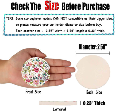 Car Coasters for Women 2 Pack Mother's Day, Auto Small 2.56" Auto Ceramic Coasters for Cup Holders, Absorb Spills to Keep Cupholders Clean, Easy R...