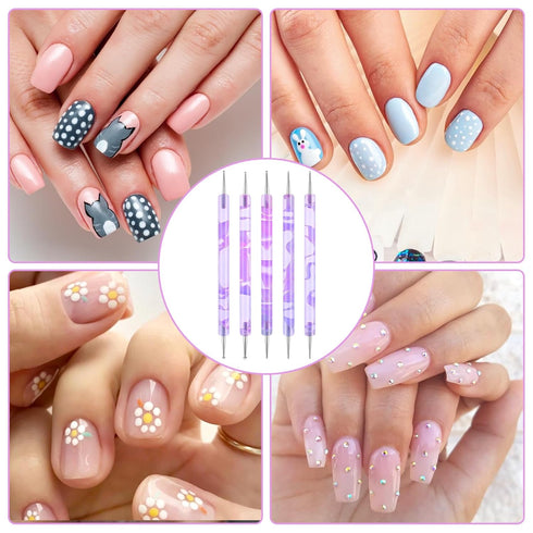 5PCS Dotting Tools Nail Art Tools for Painting Acrylic Nail Art Pen Dot Paint Manicure Kit 2 Ways Dotting Tools Embossing Tools for Paper Stainles...