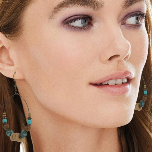 45 Pairs Bohemian Vintage Drop Dangle Earrings Set for Women, Fashion Boho Earrings National Style Tassel Eardrop Hollow Bronze Waterdrop Leaf Jew...